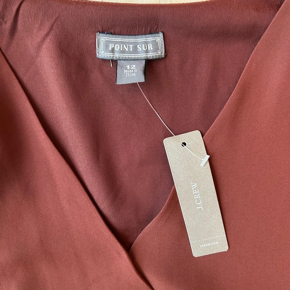 J.Crew Point Sur Popover Ruffle Dress in Burnt Umber/Sienna Brown Size 12 NWT